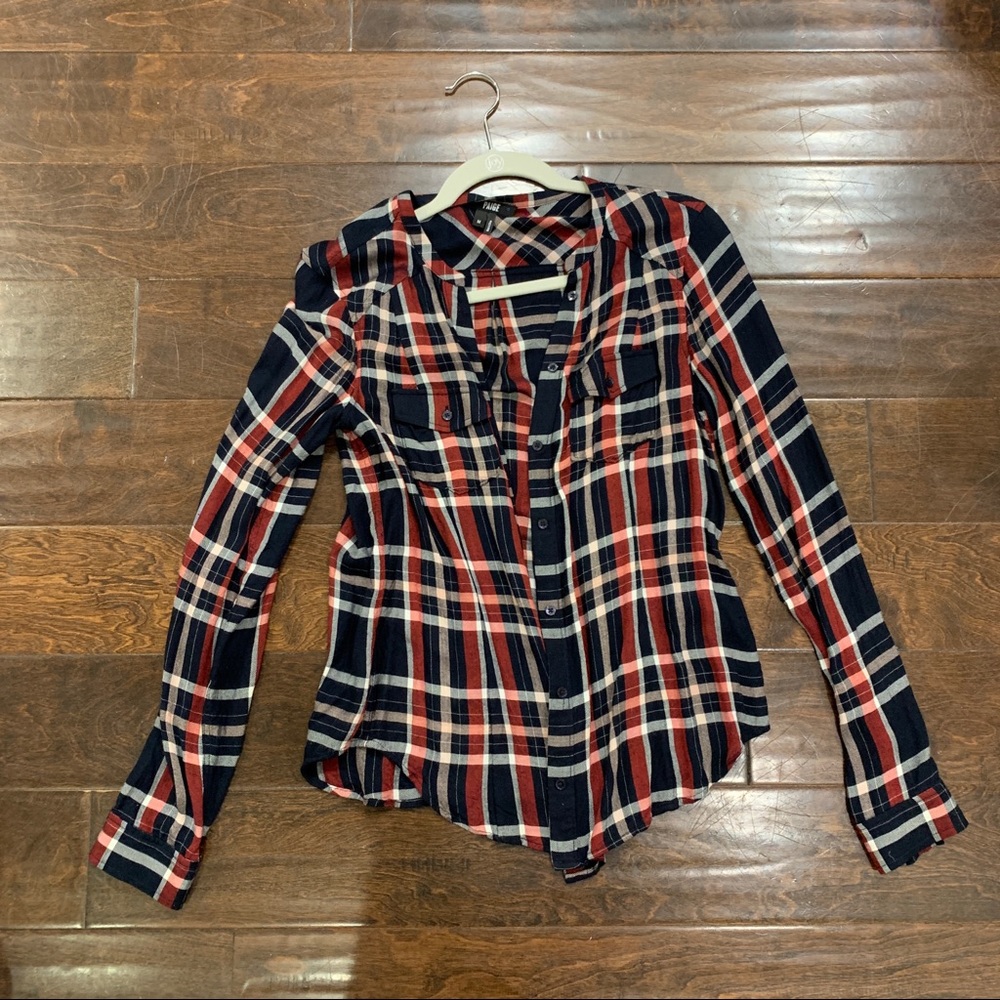Paige Flannel Button Down Shirt in Black and Red